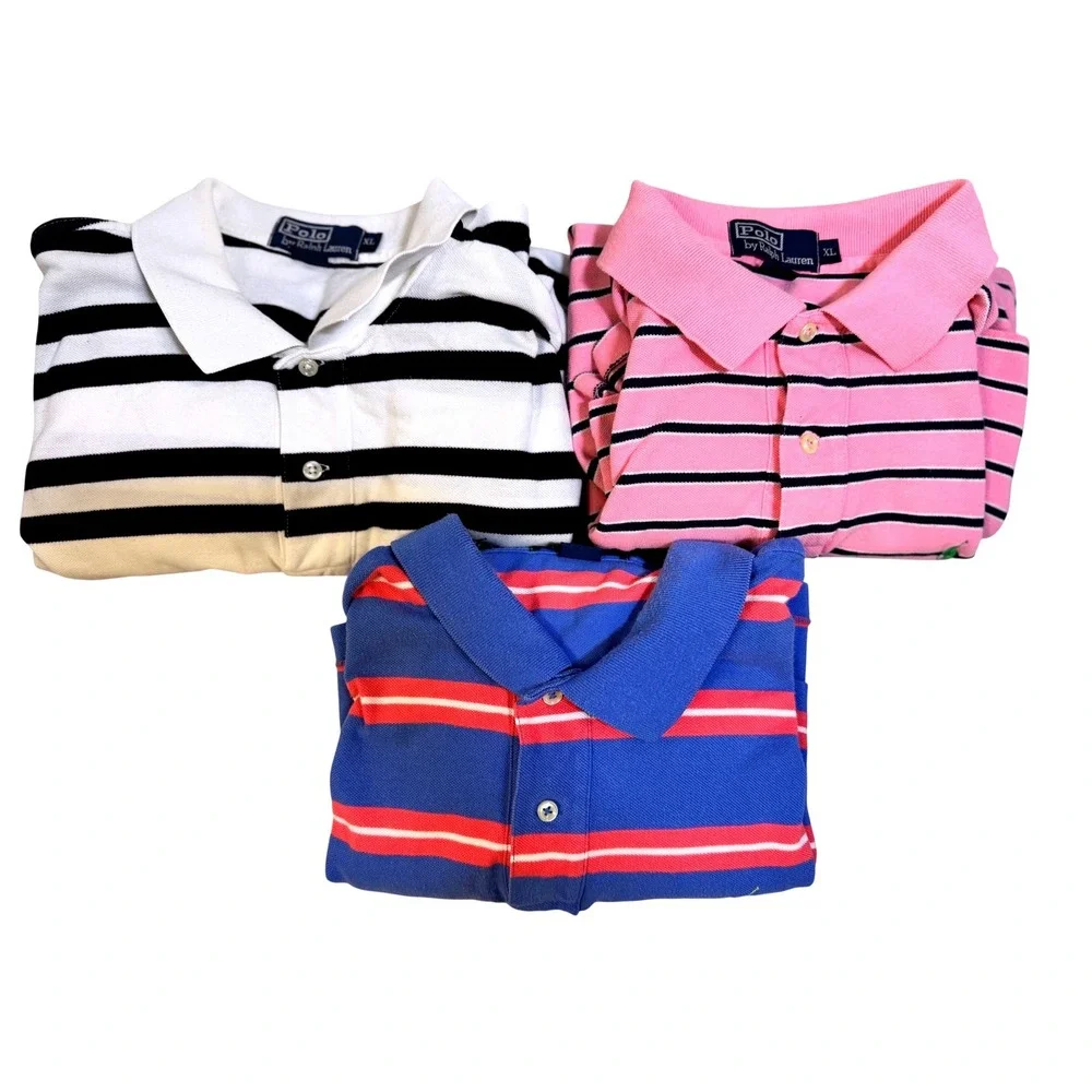 Polo Ralph Lauren Men's Polo Shirts Lot of 3 Striped Short Sleeve Size XL‎
